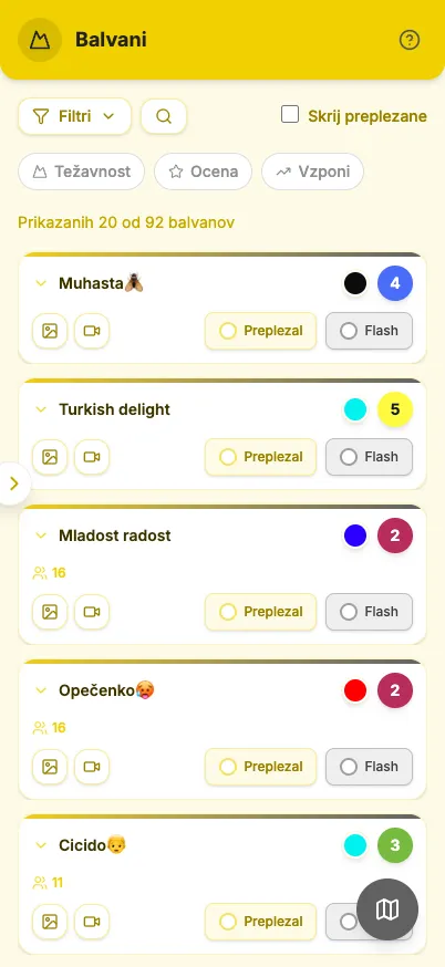 Seznam balvanov Balvanko v barvah posameznega centra — Bolderaj